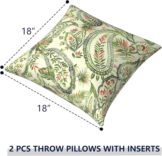 Outdoor Pillows for Patio Furniture 18x18 inch, Square Outdoor Throw Pillows with Inserts, Decorative Toss Pillows for Garden Couch Home Sofa Office Chair, Pack of 2,Faylinn Shadow Paisley