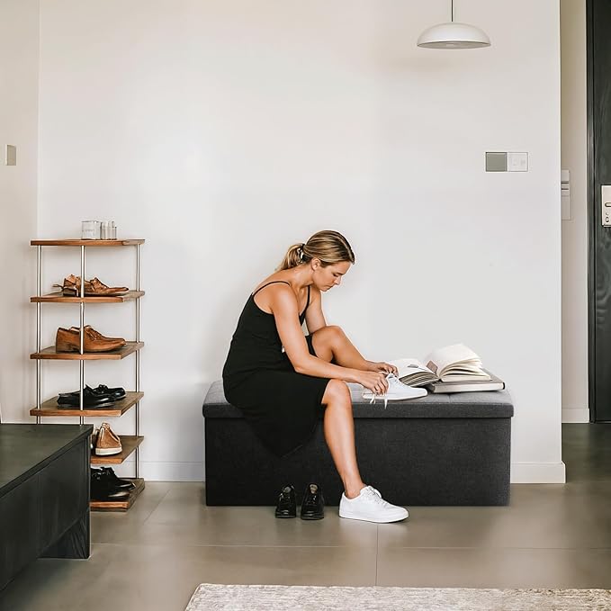 Storage Ottoman Bench, 43 Inch Ottoman Foot Rest, End of Bed Bench, Storage Chest, Load 700 lb, for Living Room, Bedroom, Entryway, Gray