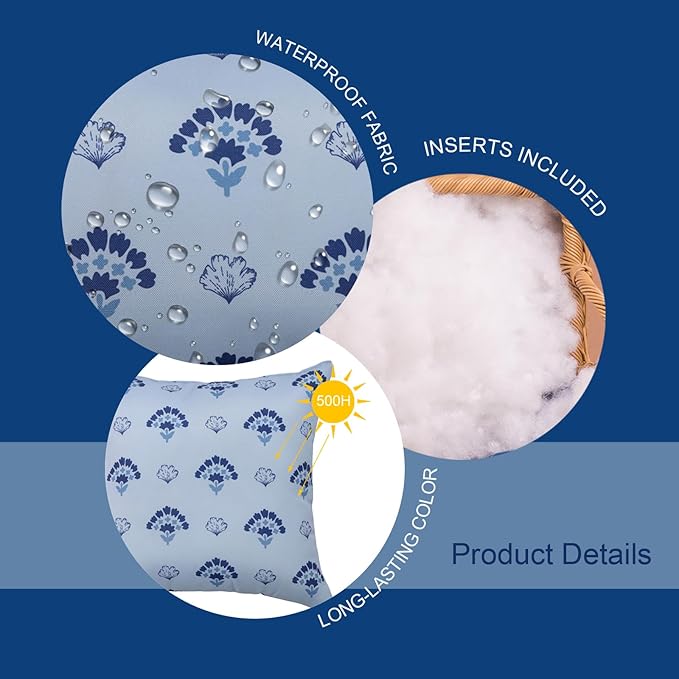 Outdoor Pillows, Pack of 2 Waterproof Decorative Throw Pillows with Inserts, 18”x18” Square Pillows for Bed, Couch, Sofa and Patio Furniture
