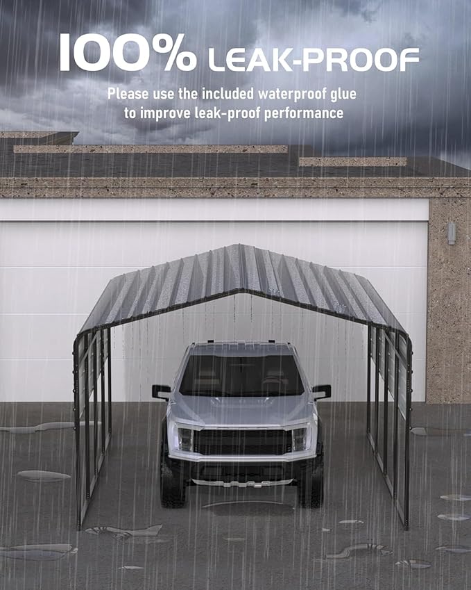 Metal Carport, 13x21 FT Outdoor Car Port Canopy with Galvanized Steel Roof and Reinforced Base, Heavy Duty Garage Car Shelter Shade for SUV, Truck, Boats