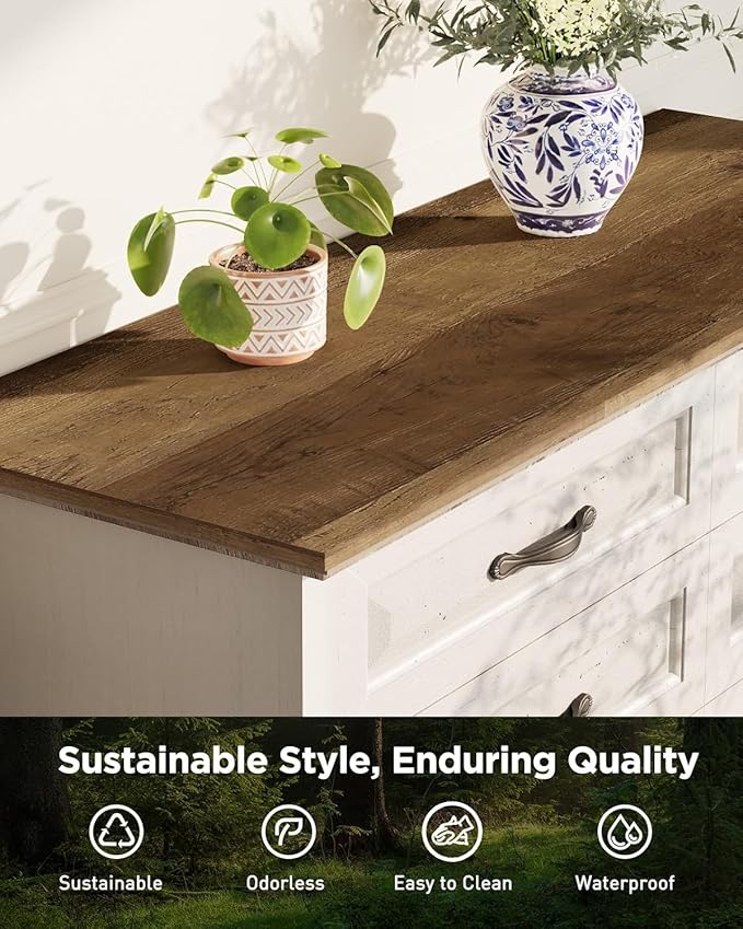 Pipishell White 8 Drawer Dresser for Bedroom, 47" Wide Wood Chest of Drawers with Bar Handles, Modern Storage Dresser Organizer for Bedroom, Living Room, Hallway, Brown & White