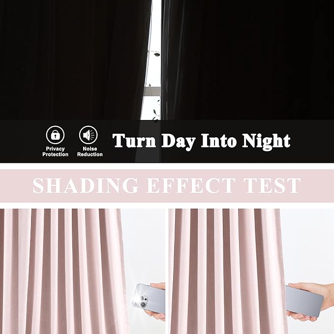 Vision Home Soft Pink Pinch Pleated Full Blackout Curtains Linen Blended Room Darkening Window Curtains 120 inch for Living Room Bedroom Thermal Insulated Pinch Pleat Drapes with Hooks 60" Wx120 Lx1