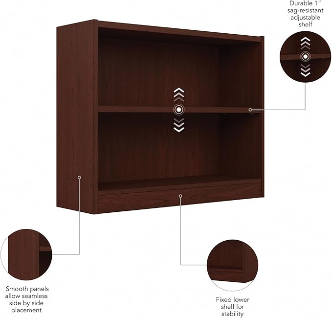 Bush Furniture Universal Small 2 Shelf Bookcase in Vogue Cherry, Low Storage and Display Bookshelf for Home Office or Living Room Organization