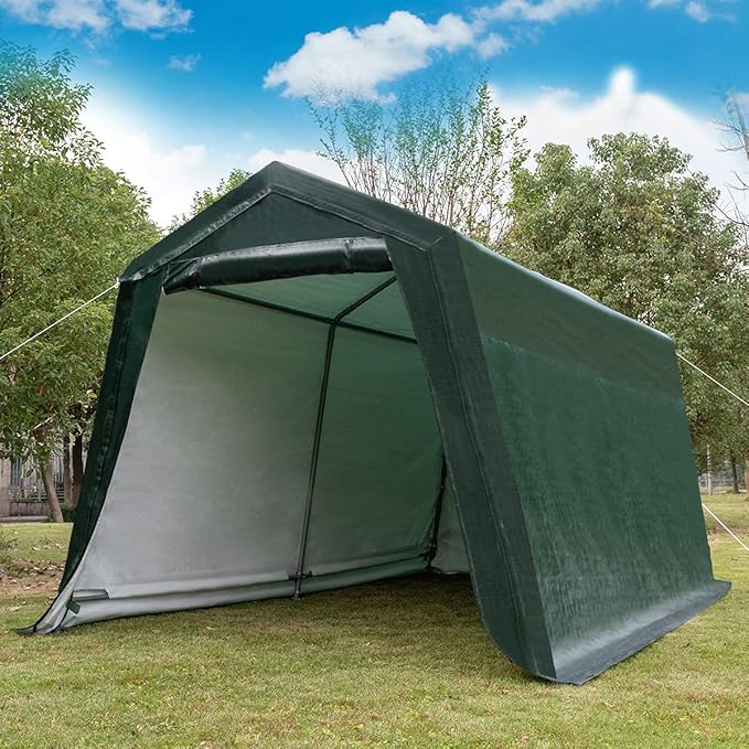 Tangkula 10x10 Ft Outdoor Storage Shelter, Patio Storage Tent, Enclosed Carport Shed w/All-Steel Metal Frame and Waterproof Ripstop Cover, Outdoor Garage Tent with Sidewalls