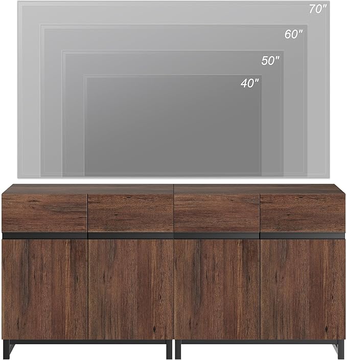 Wampat Modern TV Stand for up to 70 inch TVs, 2 in 1 Entertainment Center with Adjustable Shelves and Metal Base for Living Room, Bedroom, Brown