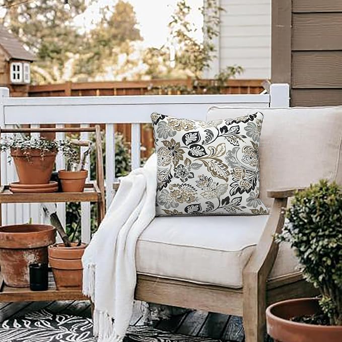 LVTXIII Outdoor Throw Pillows 18x18 Patio Waterproof Square Pillows with Piping Fade Resistant Accent Pillow for Spring Summer Garden Decoration, Set of 2, Dailey Tan