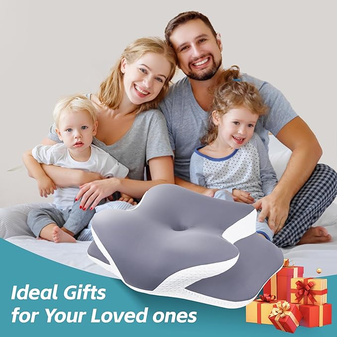 Cervical Neck Pillow for Neck Pain Relief & Support - Cooling Ergonomic Memory Foam Pillow with Dual-Height Contour & Ice Silk Cover for Side, Back, Stomach Sleepers,Grey