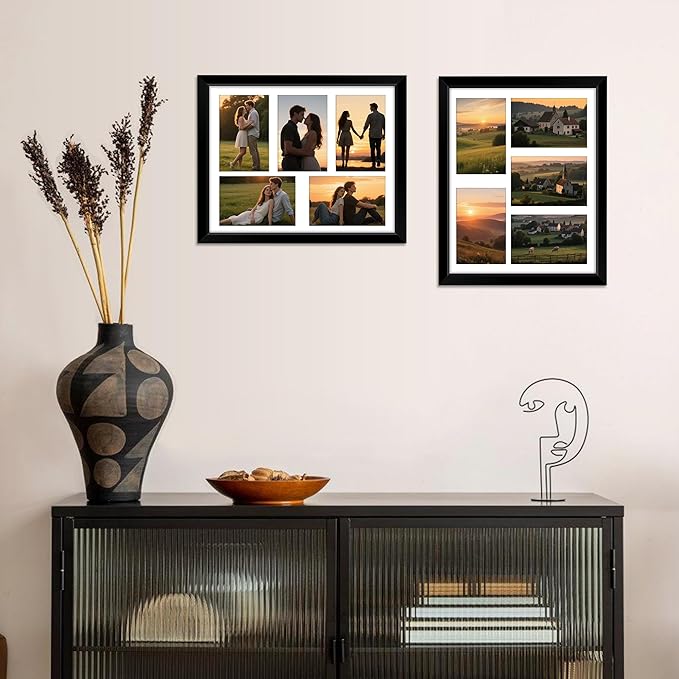 FIXSMITH 11x14 Picture Frames Collage Wall Decor, Display 5 Pcs 4x6 Photos with Mat or 1 Pack 11x14 Poster without Mat, 4x6 Multiple Picture Frames, Family Collage Picture Frame, 2 Pack Black Frames