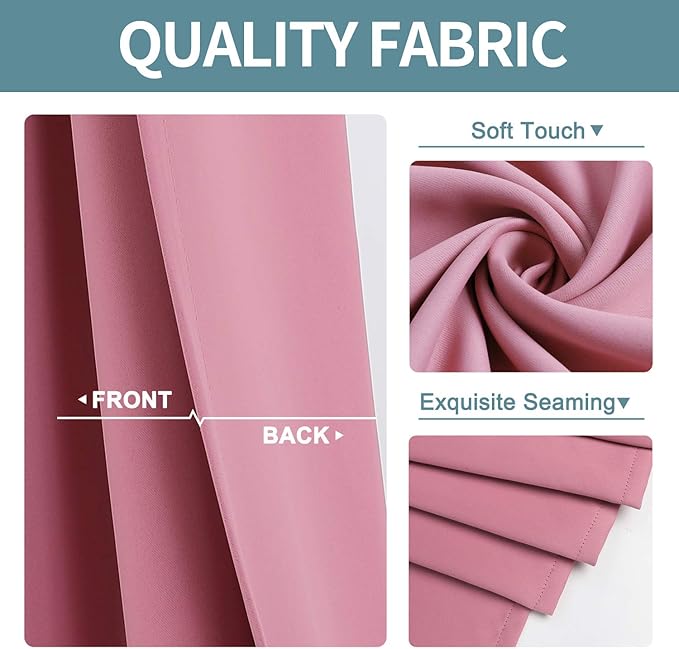 ChrisDowa Small Kitchen Valances for Windows - Grommet Short Thermal Insulated Room Darkening Window Valances Curtains for Living Room (2 Panels, Pink, 42 x 18 Inch)