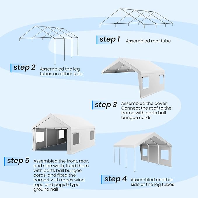 Carport 12x20 Heavy Duty Portable Garage,Carport Canopy with Roll-Up Windows & Doors,Portable Garage and Shelter with Removable Sidewalls,Car Tent Garage with All-Season Tarp for Boat Tractor Truck