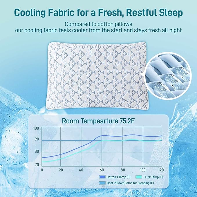 Shredded Memory Foam Cooling Soft Bamboo Viscose Pillows King Set of 2, Adjustable Hypoallergenic Hotel Quality Bed Pillows for Side, Stomach and Back Sleeper, Oeko-TEX Certified