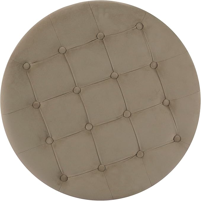 HomePop Home Decor | Button Tufted Velvet Round Storage Ottoman | Ottoman with Storage for Living Room & Bedroom, Fawn Velvet