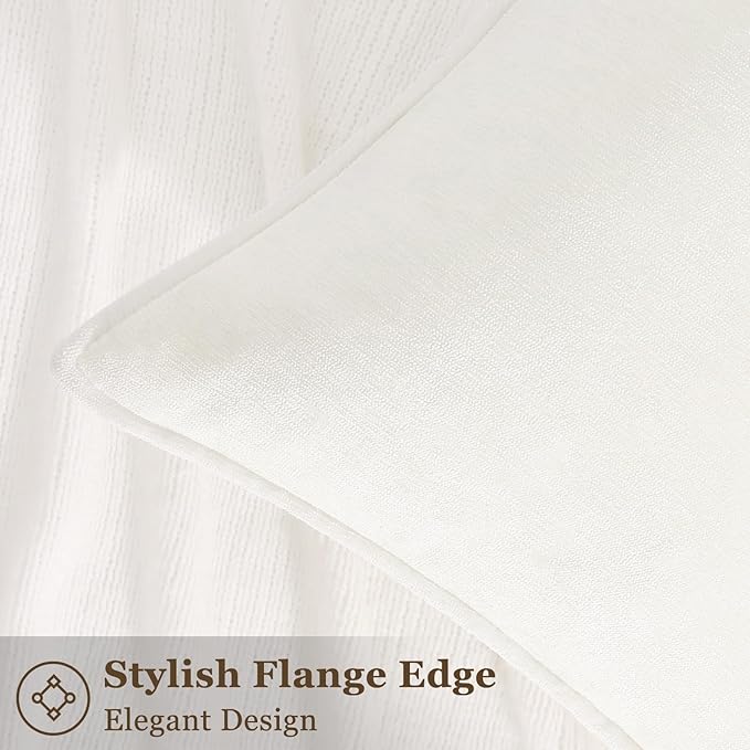decorUhome Couch Throw Pillow Covers 22x22 Set of 2, Decorative Soft Euro Neutral Chenille Pillow Covers with Elegant Design for Sofa Bed Living Room Home Decor, Cream White
