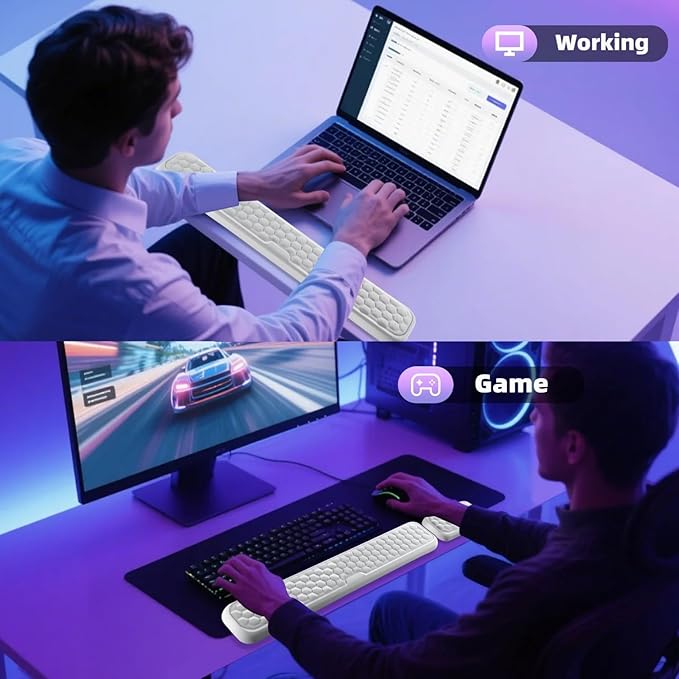 Wrist Rest for Keyboard and Mouse, Upgrade Enlarge Mouse Pad Wrist Rest, Ergonomic Memory Foam, Non-Slip Base for Computer Gaming & Office Work, 2 Piece Set, Grey (17.32x3.15+5.9x3.15 inch)