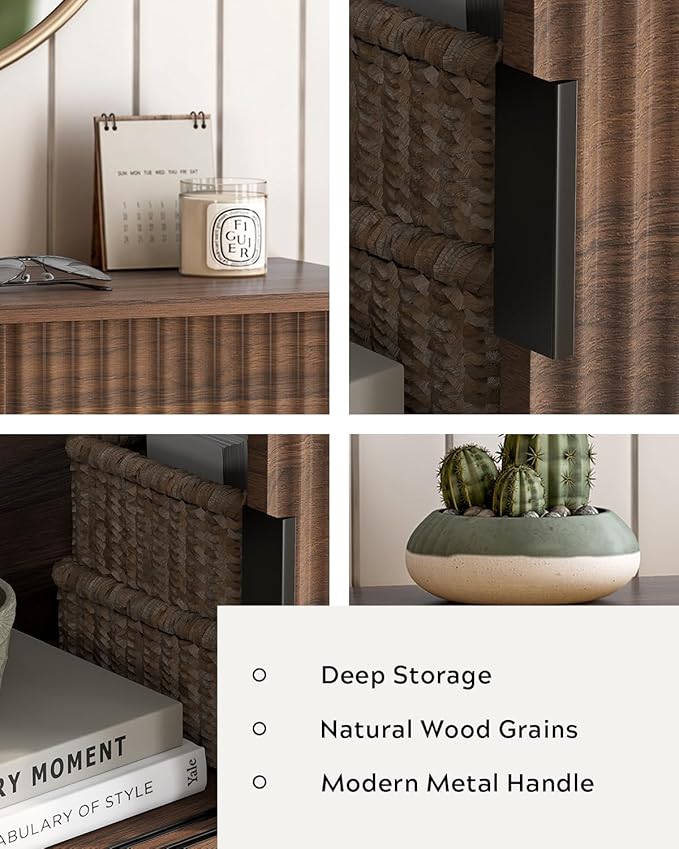 Fluted Floating TV Stand Set of 2, 30" Multi-Purpose Modern TV Display Shelf Console Entertainment Center Cabinet with Sliding Doors for Bedroom Living Room Entryway, Brown