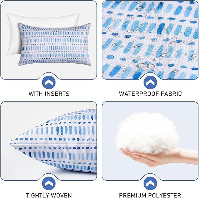 Pack of 2 12x20 Outdoor Pillows, Waterproof Throw Pillows with Inserts, Decorative Lumbar Pillows for Patio, Garden, Couch, Furniture, Sofa, Bed, Living Room(Pebble Blue)