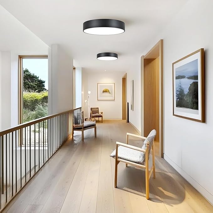 15.8 Inch Black Flush Mount Ceiling Light Fixture, 3-Light Minimalist Close to Ceiling Lights, Industrial Ceiling Lamp for Hallway, Kitchen Island,Balcony, Bathroom,Laundry, Porch, Foyer