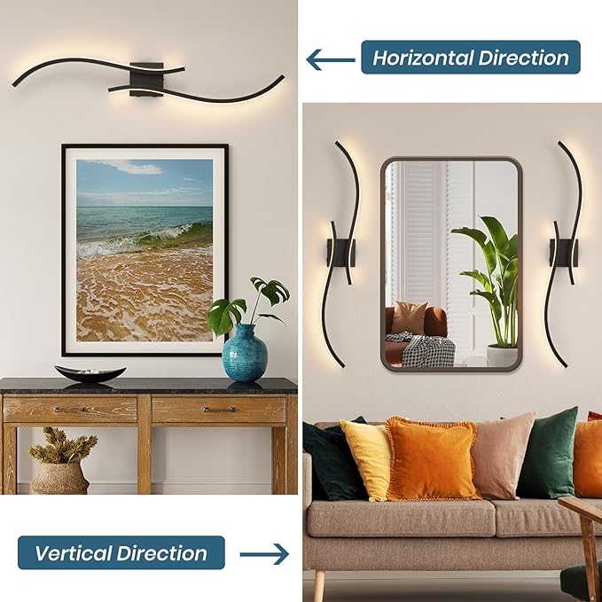 Battery Operated Wall Sconce Set of 2, 18000mAh Black Rechargeable Wall Lights with Remote Control,3000K-6000K Dimmable LED Wireless Wall Light for Living Room Bedroom Hallway,39.3 Inch (Black)