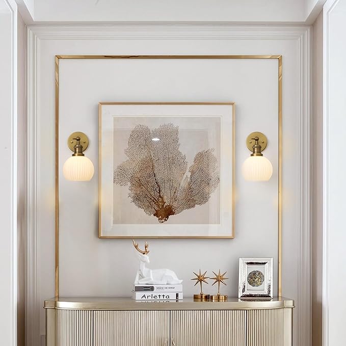 Vintage Wall Sconce 1-Light with Milk White Glass Globe Shade, Hardwired Modern Indoor Wall Mounted Lamp Fixture for Farmhouse Living Room Bedroom Bathroom