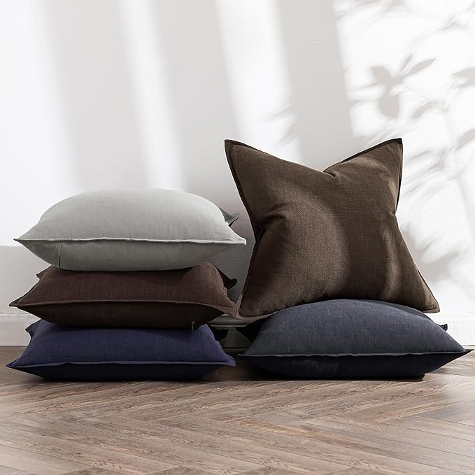MIULEE Decorative Linen Euro Sham Pillow Covers 24x24 Dark Coffee Boho Farmhouse Neutral Couch Throw Pillows for Bed Pack of 2 Accent Modern Pillowcase Sofa Livingroom Home Decor