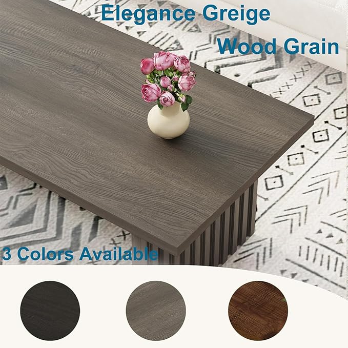 BON AUGURE Fluted Coffee Table, Wood Living Room Tables, Rectangle Coffee Tables for Living Room, Center Table for Home, Office (Greige Oak, 43Inch)