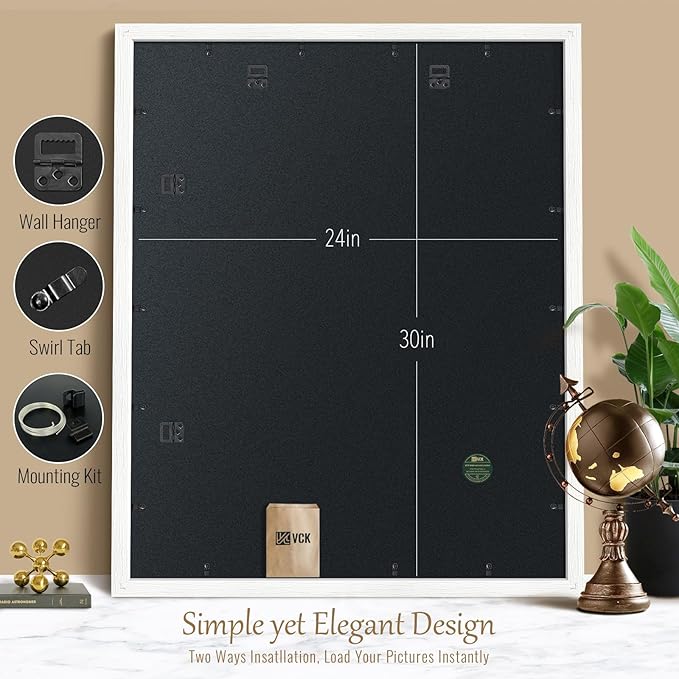VCK 24x30 Poster Frame - Exclusive White Woodgrain, Solid Wood Picture Frames - Wall Hanging