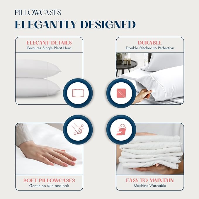 XOOX Linen 100% Cotton King Size Pillow Cases Set of 2-500 Thread Count Pillow Cases King Size Set of 2 (Silver Grey), Luxuriously Soft Hotel Quality Sateen Weave Pillowcases, Crisp & Cool