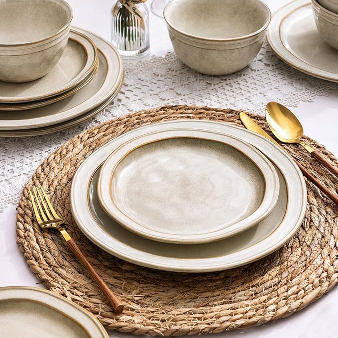 AmorArc Ceramic Dinnerware Sets,Stoneware Handmade Reactive Glaze Plates and Bowls Sets,Chip and Crack Resistant | Dishwasher & Microwave Safe,Dishes Set Service for 4 (12pc)