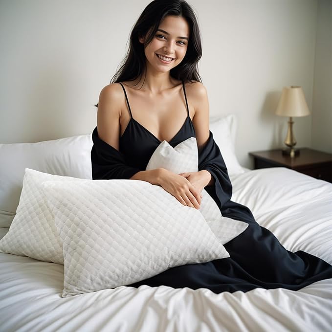 Shredded Memory Foam Pillows, Queen Size, Cooling Pillows for Side, Back, and Stomach Sleepers, Adjustable Firmness, Washable Removable Cover