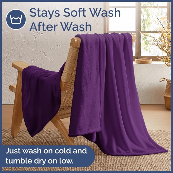 Ultra Soft Fleece Blanket Throw Size - Flannel Fleece Luxury Throw Blanket - Lightweight for Couch Bed Chair - Thick, Warm and Breathable - All Season Cozy Anti-Static Microplush Bedding, Purple