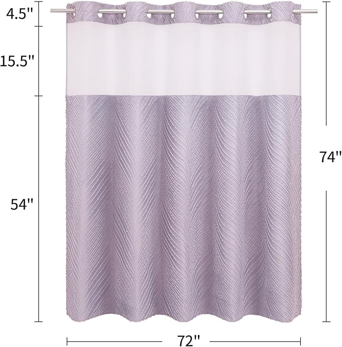 No Hook Boho Purple Shower Curtain and Liner Set, Modern Lavender Shower Curtain with Snap in Liner, Hotel Style with See Through Top Window Shower Curtains for Luxury Bathroom Decor, 72x74