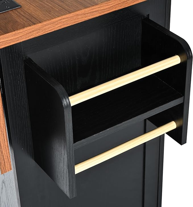 Merax 54.5" Upgraded Kitchen Cart Island on Wheels with Power Outlet,Drop Leaf and 3 Side Drawers,Farmhouse Wood Frame Storage Cabinet