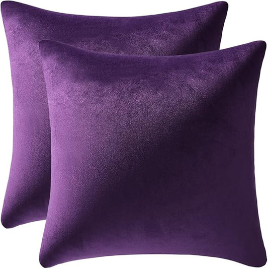 DEZENE 24x24 Throw Pillow Cases Purple: 2 Pack Cozy Soft Velvet Square Decorative Pillow Covers for Farmhouse Home Decor