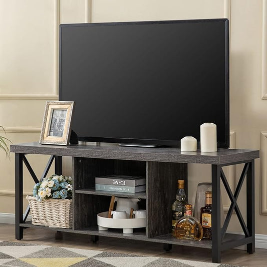 GAZHOME TV Stand for TV up to 55 Inches, TV Cabinet with Open Storage, TV Console Unit with Shelving for Living Room, Entertainment Room, Grey