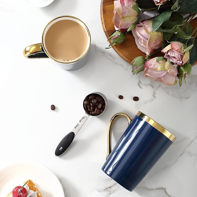 Coffee Mugs,12OZ Ceramic Coffee Mugs Set of 6,Cups with Large Handles for Men Women, Porcelain Big Mug for Tea Latte, Housewarming Wedding Gifts (blue and gold)