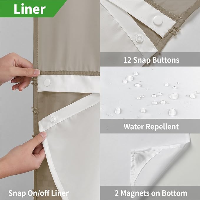 No Hook Boho Farmhouse Shower Curtain with Snap-in Fabric Liner set-54Wx80H(78H),Beige Tufted Chevron Striped Hotel Grade Cloth Shower Curtains for Bathroom with Window,Water Repellent