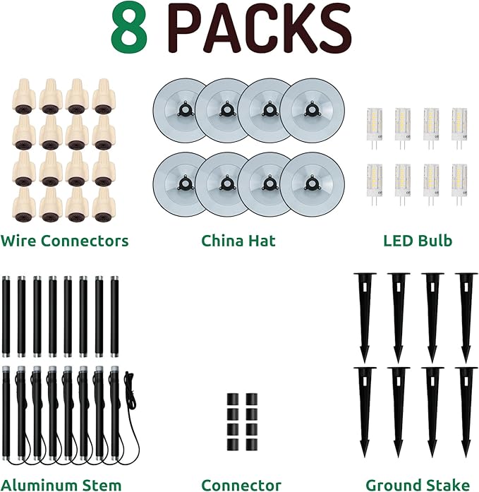 Lumina Lighting® 4W Landscape Lighting 12V Landscape Lights Low Voltage Landscape Path Lights Warm White Waterproof Outdoor Replaceable G4 LED Bulb for Garden Pathway Lawn Yard (Black) (8-Pack)