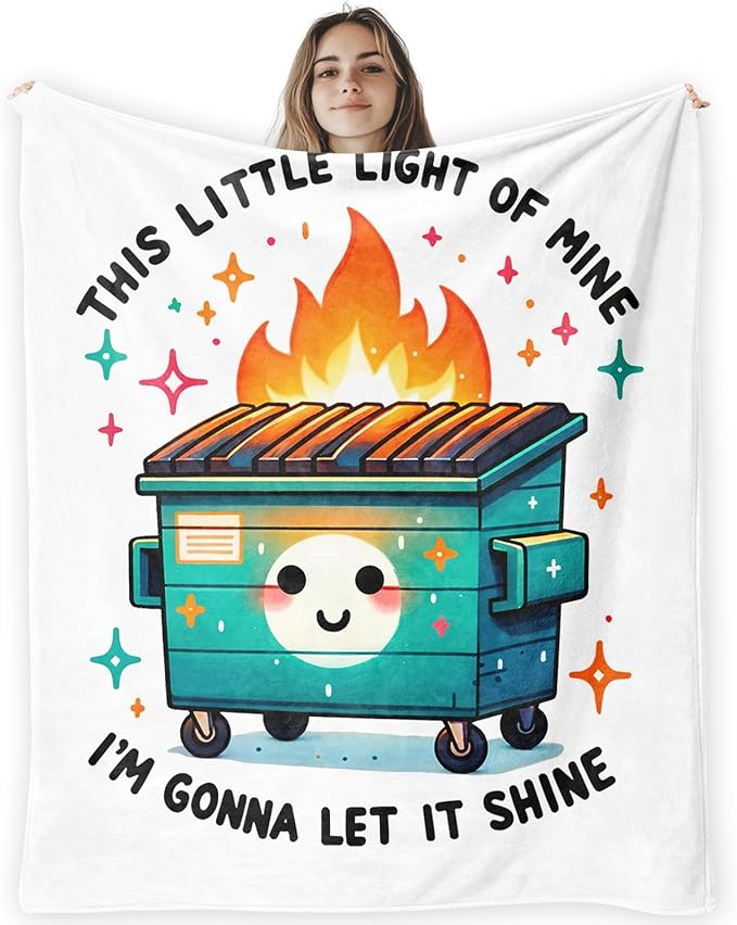 This Little Light of Mine Dumpster Fire Throw Blanket,Funny Humor Sarcastic Dumpster Fire Blanket for Couch Bed Dorm Bedroom Office,Funny Bedroom Office Decor,50x60 Inches