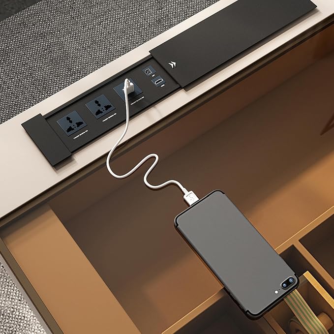 Lartis Office Desk, Very Easy to Assemble, Computer Desk, Home Telescopic Writing Desk, Modern Computer Desk with Retractable Cabinet Built-in LED Lights (Pale Pink, 53 in)