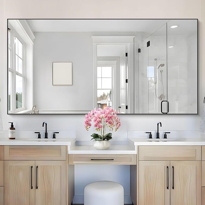 36x72inch Bathroom Mirror, Black Rectangle Mirror with Thin Metal Frame, Large Rectangular Wall Mirror for Bathroom, Living Roomm, Hair Salon, Big Farmehouse Mirror Hang Horizontal/Vertical