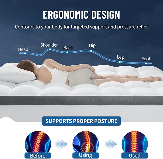 3 Inch Mattress Topper King -Cooling Extra Thick 2000 GSM Pillow Top Mattress Topper Body-Contouring Support for Back Pain Relief with 8"-18" Deep Pocket (78"x80")
