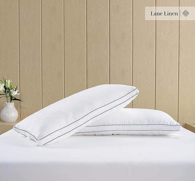 LANE LINEN Standard Pillows Set of 2 (20"x26") - Soft Gusseted Pillow for Back, Stomach or Side Sleepers - Hotel Quality Down Alternative Bed Pillows Standard Size Set of 2 - White