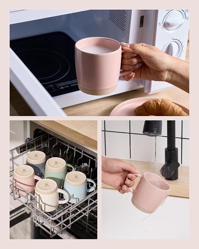 famiware Coffee Mugs Set of 4, Milkyway 13 oz Mug Set, Ceramic Cup Set with Handle for Coffee, Tea, Cocoa, Milk, Light Pink