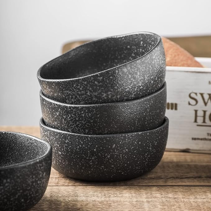 Stone Lain Stoneware Dish Set, 4 Bowls, Tom - Black and White