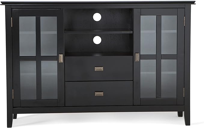 SIMPLIHOME Artisan SOLID WOOD 53 Inch Wide Transitional TV Media Stand in Black for TVs up to 60 Inches, For the Living Room and Entertainment Center