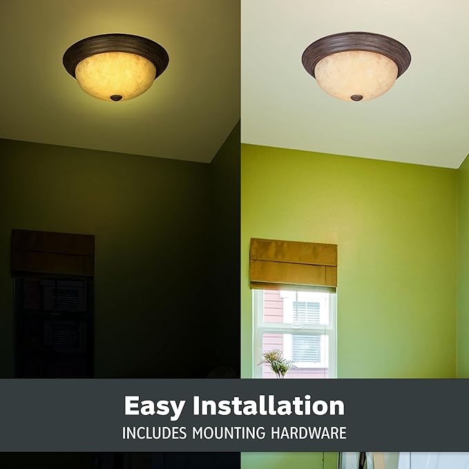 DESIGNERS FOUNTAIN Reedley 2-Lights Flush Mount Ceiling Light, 11 Inch Lighting Fixture for Kitchen, Bedroom, Bathroom, and Hallway, Amber Glass, Warm Mahogany, 1257S-WM-AM