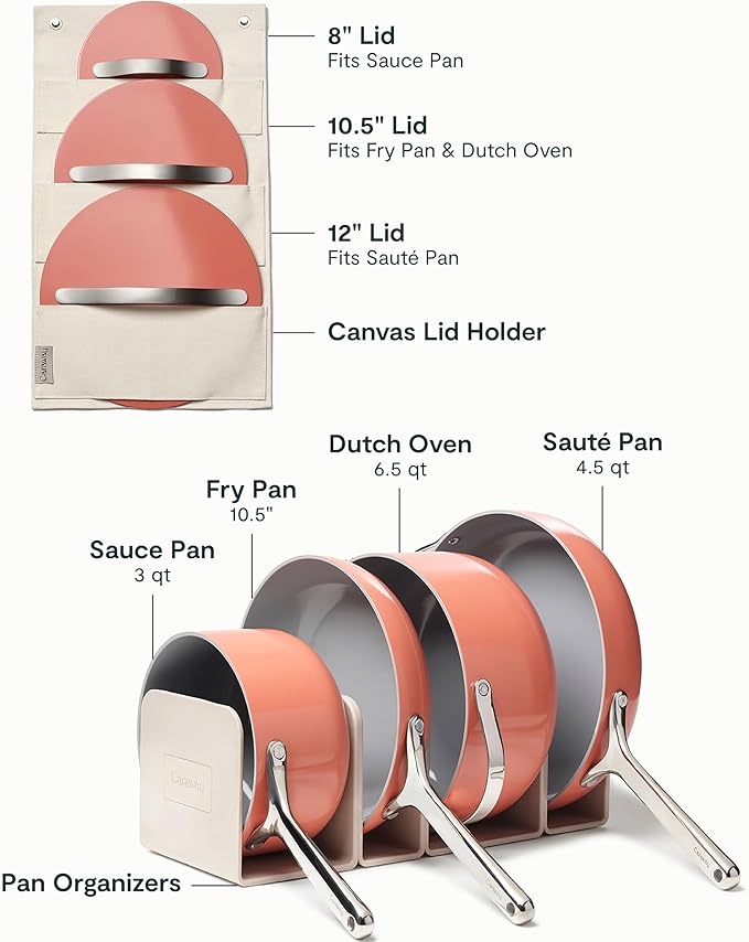 Caraway Nonstick Ceramic Cookware Set (12 Piece) Pots, Pans, Lids and Kitchen Storage - Non Toxic - Oven Safe & Compatible with All Stovetops - Perracotta