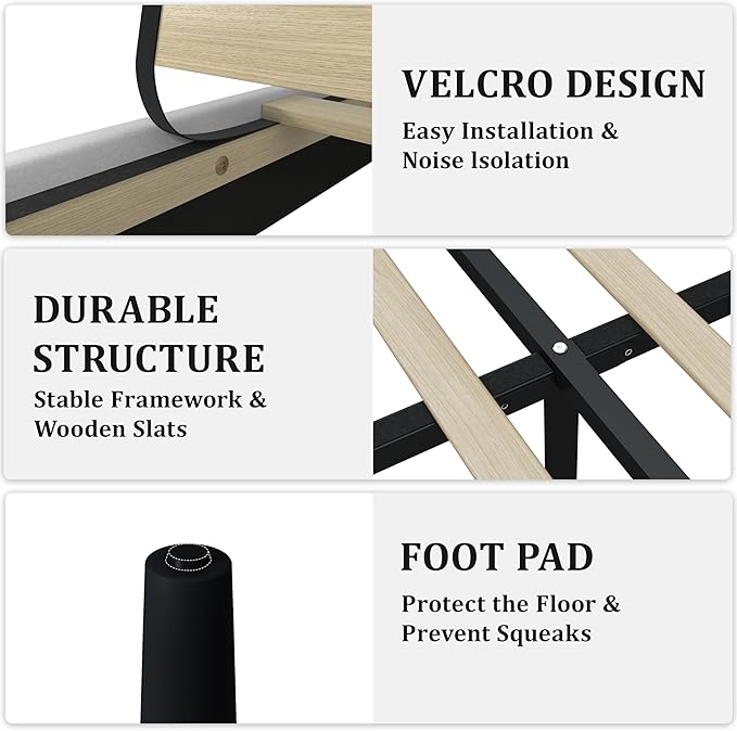 Twin Size Bed Frame, Platform Bed Frame with Velvet Upholstered Headboard, Twin Upholstered Mattress Foundation with Strong Wooden Slats, No Box Spring Needed, Noise Free, Easy Assembly