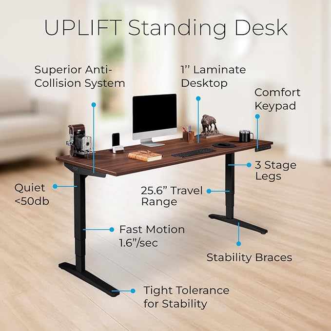 UPLIFTDESK V2 2-Leg Maple Laminate Wood Standing Desk – Adjustable Height, Advanced 1-Touch Memory Keypad, Under Desk Cable Management, Wire Grommets & Rocker Board (Black C-Frame, 80 x 30 inch)