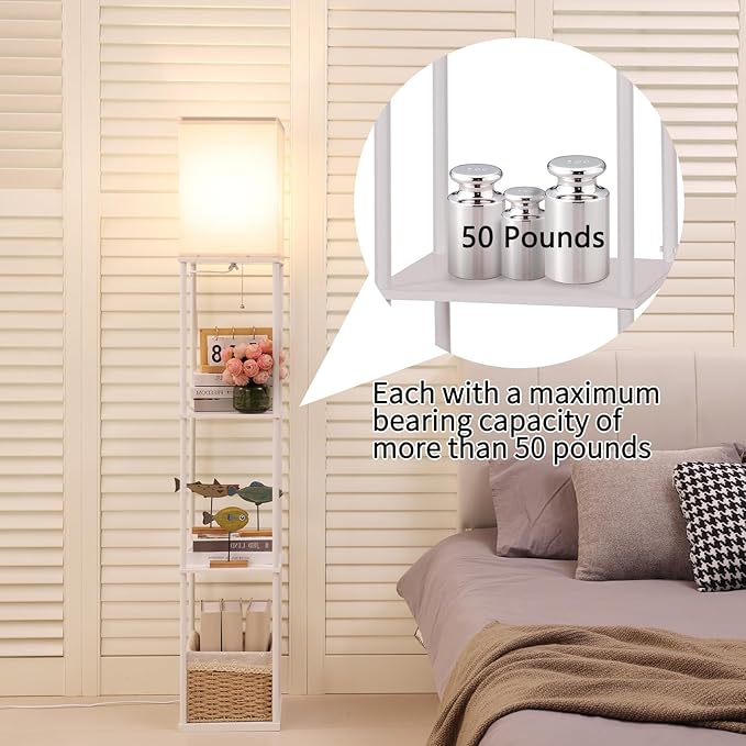 Floor Lamp with Shelves, Modern Square Standing Lamp with 3 Color Temperature Bulb, Corner Display Bookshelf Lamp for Living Room, Bedroom and Office